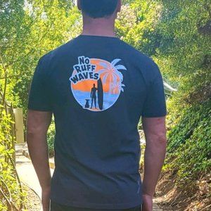 Fetch The Sun Men's Surf T-Shirt | Dark Navy Dog Dad Tee, Dog Lover Beach Shirt